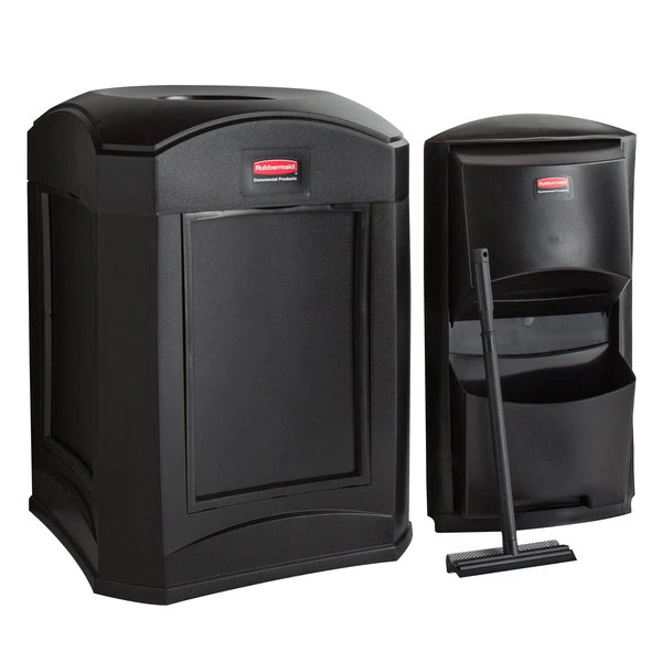 Rubbermaid Landmark Series 35 Gallon Black Rectangular Wastecan With Funnel Top, Panel Frame / Rigid Plastic Liner And Windshield Washing Kit 3 Rubbermaid Landmark Series 35 Gallon Black Rectangular Wastecan With Funnel Top, Panel Frame / Rigid Plastic Liner And Windshield Washing Kit