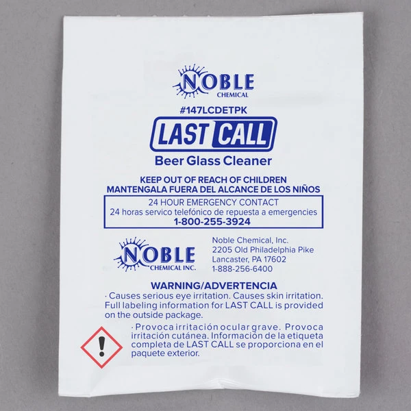 Noble Chemical 0.5 Oz. Last Call Manual Powdered Beer Glass Cleaner Packet - 100/Case 4 Noble Chemical 0.5 Oz. Last Call Manual Powdered Beer Glass Cleaner Packet - 100/Case - Image 2