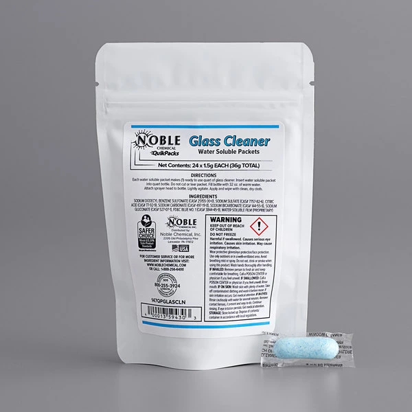 Noble Chemical QuikPacks 1.5 Gram Glass Cleaner Packets - 24/Bag 4 Noble Chemical QuikPacks 1.5 Gram Glass Cleaner Packets - 24/Bag - Image 2