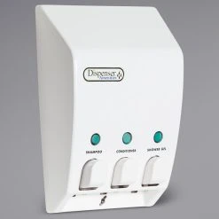 Dispenser Amenities, Inc. Dispenser Amenities 31350 Classic 43.5 Oz. White 3-Chamber Wall Mounted Locking Bulk Amenity Dispenser
