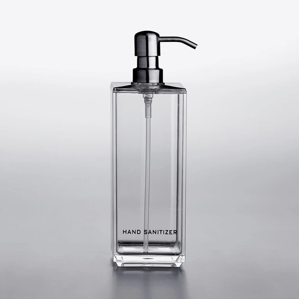 American Metalcraft DPPS24 24 Oz. Clear Plastic Square Refillable Hand Sanitizer Dispenser With Silkscreen And Stainless Steel Pump 5 American Metalcraft DPPS24 24 Oz. Clear Plastic Square Refillable Hand Sanitizer Dispenser With Silkscreen And Stainless Steel Pump - Image 3