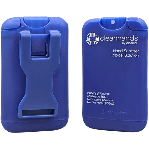 Cleanint, LLC Cleanint Cleanhands CH02RET-BLU Blue Clip-On Hand Sanitizer Dispenser - 2/Pack 3 Cleanint, LLC Cleanint Cleanhands CH02RET-BLU Blue Clip-On Hand Sanitizer Dispenser - 2/Pack