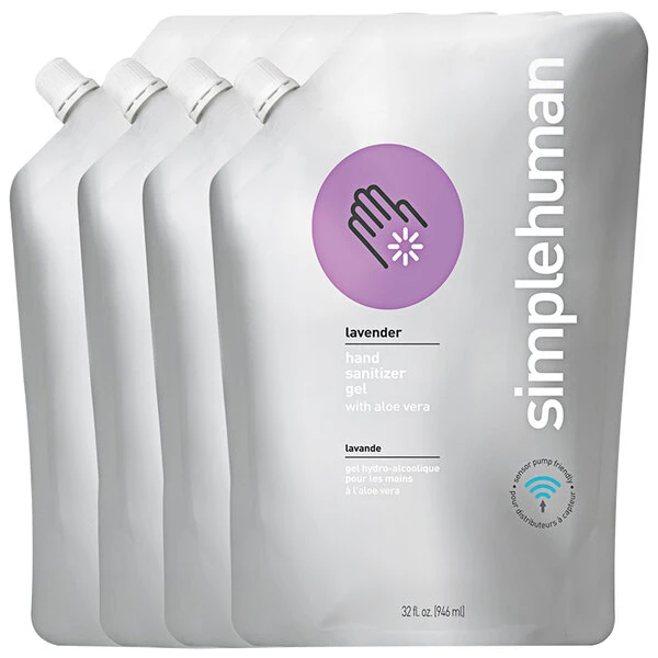 Simplehuman CT1086 32 Fl. Oz. Lavender Scented Gel Hand Sanitizer Refill Pouch - 4/Case 3 Simplehuman CT1086 32 Fl. Oz. Lavender Scented Gel Hand Sanitizer Refill Pouch - 4/Case