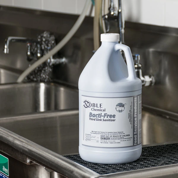 Noble Chemical 1 Gallon / 128 Oz. Bacti-Free Third Sink Sanitizer - 4/Case 3 Noble Chemical 1 Gallon / 128 Oz. Bacti-Free Third Sink Sanitizer - 4/Case